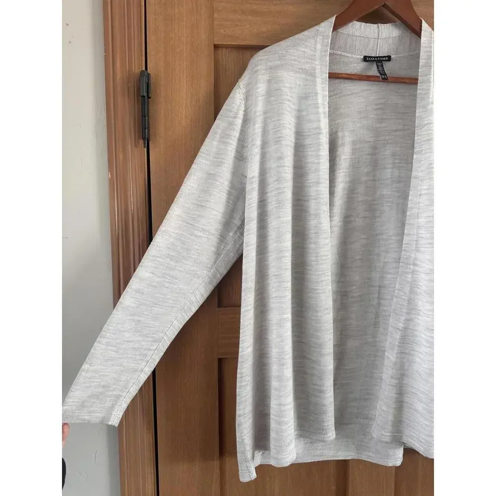 Eileen Fisher 100% Fine Merino Wool Open Front Cardigan Sweater Grey Women’s XL - Picture 3 of 13